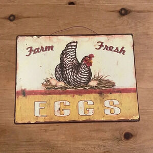 NWT World Market Vintage Farm Fresh Eggs Wall Decor Sign - Rustic Brown